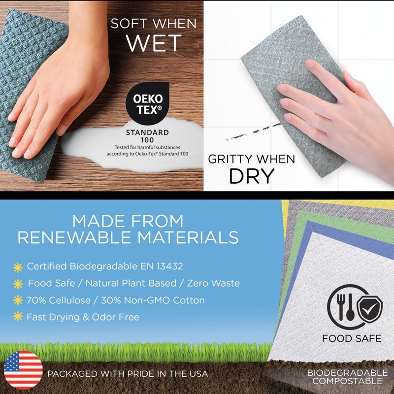 LOLA Wowables XL Swedish Dishcloths, 30 Reusable Eco Cleaning Cloths, 11"" x 10"", Ultra Absorbent Cellulose Sponge Towel, Compostable, Made in Germany - Image 4